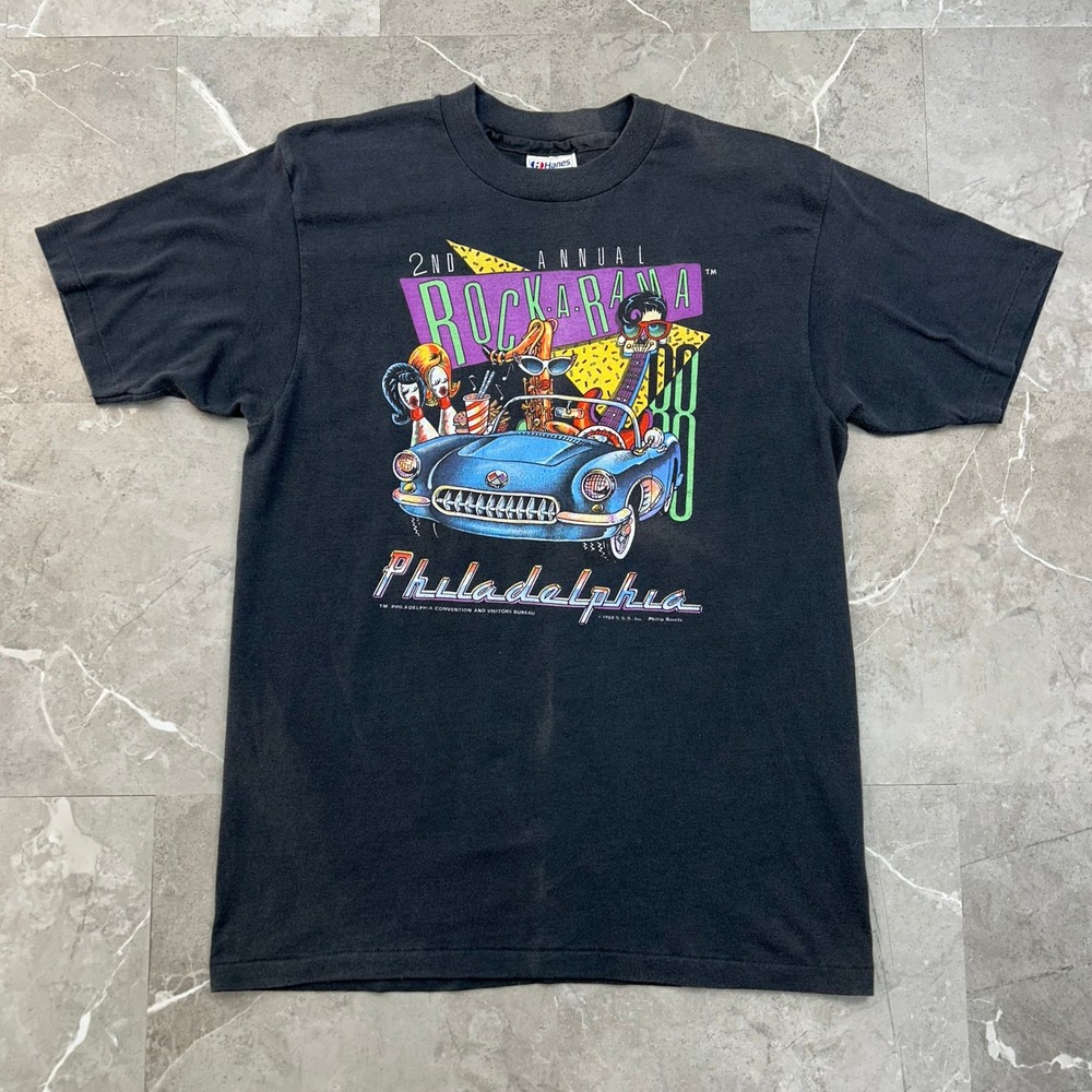 80s Vintage Philadelphia Rock A Rama Graphic Tee Mens Large Faded Bowling Shirt